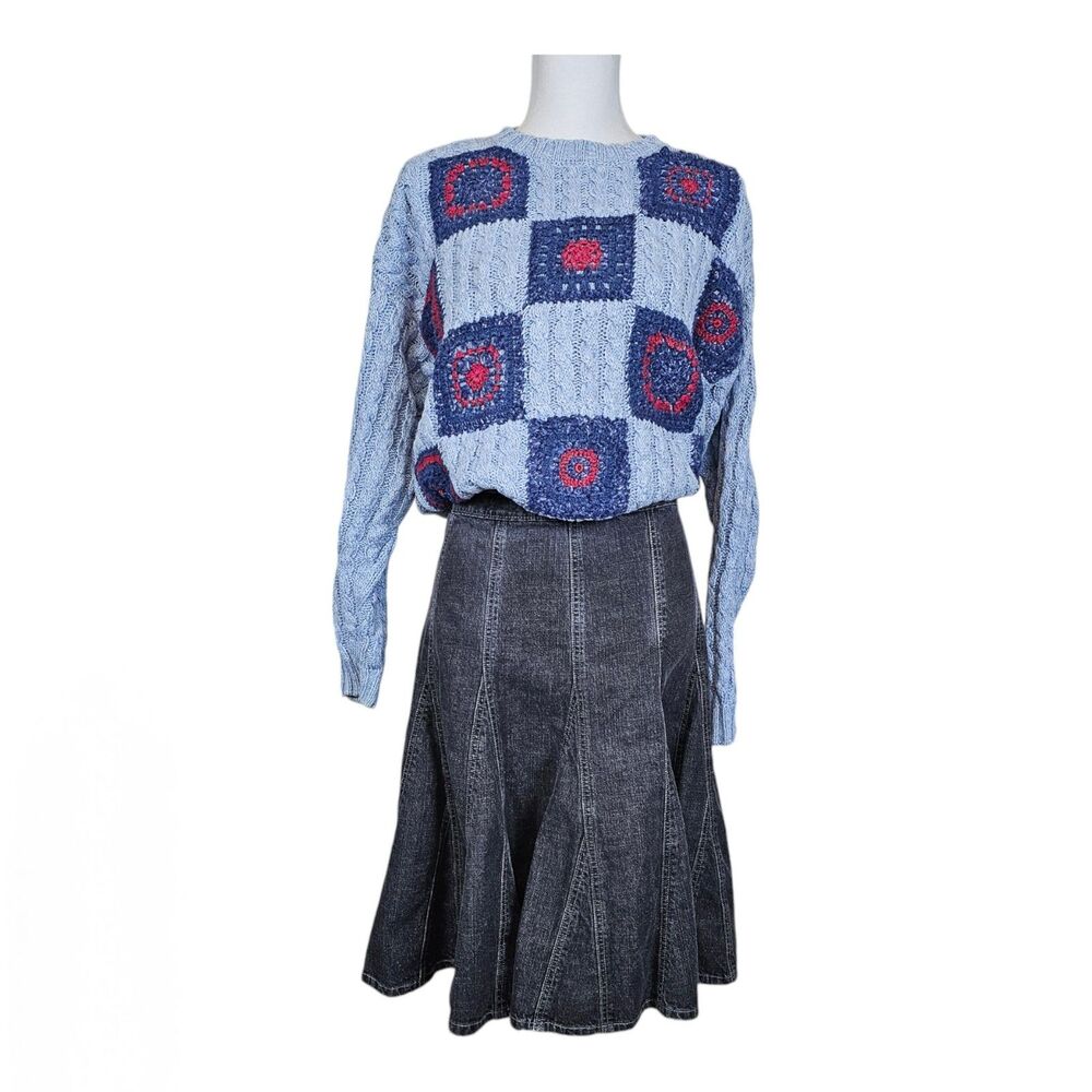 Rare VNT Liz Wear Granny Square Knit Chunky Sweater Size M